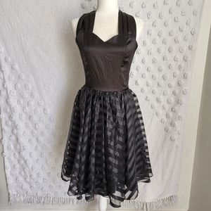 Queen of Heartz Black Haulter dress with Striped Skirt